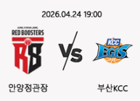 04/24 19:00 경기 KBL PO #연장포함# 안양정관장 (-2.5) vs 부산KCC