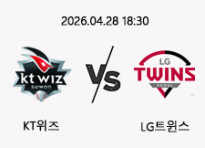 04/28 18:30 경기 KBO #연장포함# KT위즈 (+0.5) vs LG트윈스