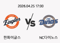 04/25 17:00 경기 KBO #연장포함# 한화이글스 vs NC다이노스