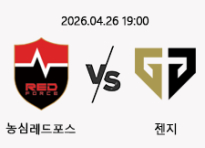 04/26 19:00 경기 LCK 농심 (+1.5) vs 젠지