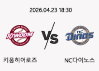 04/23 18:30 경기 KBO #연장포함# 키움히어로즈 (+1.5) vs NC다이노스