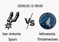 05/13 09:00 경기 NBA PO #연장포함# 샌안토니오 (-9.5) vs 미네소타