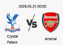 05/25 00:00 경기 EPL 크리스탈 팰리스 (+0.5) vs 아스날