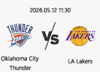 05/12 11:30 경기 NBA PO #연장포함# 오클라호마시티 (-11.5) vs LA레이커스