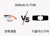 05/15 17:00 경기 LCK 한화생명 (-1.5) vs 디플러스기아