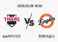 05/06 18:30 경기 KBO #연장포함# KIA타이거즈 (-0.5) vs 한화이글스
