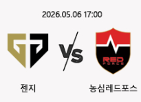 05/06 17:00 경기 LCK 젠지 (-1.5) vs 농심레드포스