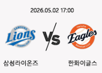 05/02 17:00 경기 KBO #연장포함# 삼성라이온즈 (+0.5) vs 한화이글스