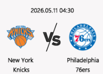05/11 04:30 경기 NBA PO #연장포함# 뉴욕닉스 (-1.5) vs 필라델피아