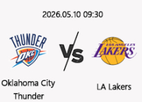 05/10 09:30 경기 NBA PO #연장포함# 오클라호마시티 (-9.5) vs LA레이커스