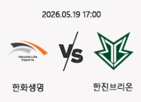 05/19 17:00 경기 LOL EWC 한화생명 (-1.5) vs 한진브리온