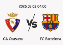 05/03 04:00 경기 라리가 오사수나 (+0.5) vs 바르셀로나