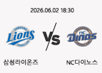 06/02 18:30 경기 KBO #연장포함# 삼성라이온즈 (-2.5) vs NC다이노스