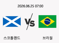 06/25 07:00 경기 FIFA 북중미 월드컵 스코틀랜드 (+1.5) vs 브라질