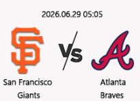 06/29 05:05 경기 MLB #연장포함# 샌프란시스코 (+1.5) vs 애틀랜타