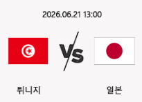 06/21 13:00 경기 FIFA 북중미 월드컵 튀니지 (+0.5) vs 일본
