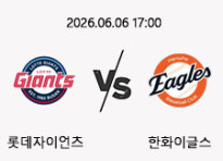 06/06 17:00 경기 KBO #연장포함# 롯데자이언츠 (+1.5) vs 한화이글스