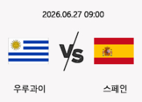 06/27 09:00 경기 FIFA 북중미 월드컵 우루과이 (+0.5) vs 스페인