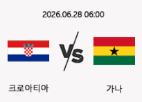 06/28 06:00 경기 FIFA 북중미 월드컵 크로아티아 (-0.5) vs 가나