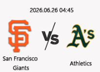 06/26 04:45 경기 MLB #연장포함# 샌프란시스코 vs 애슬레틱스