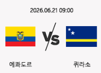 06/21 09:00 경기 FIFA 북중미 월드컵 에콰도르 (-2.5) vs 퀴라소