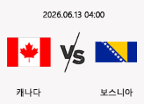 06/13 04:00 경기 FIFA 북중미 월드컵 캐나다 (-0.5) vs 보스니아