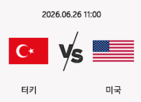 06/26 11:00 경기 FIFA 북중미 월드컵 터키 (+0.5) vs 미국