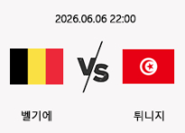 06/06 22:00 경기 A매치 벨기에 (-1.5) vs 튀니지