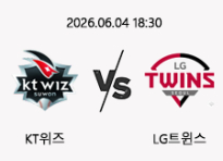 06/04 18:30 경기 KBO #연장포함# KT위즈 (+0.5) vs LG트윈스