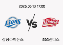 06/13 17:00 경기 KBO #연장포함# 삼성라이온즈 (-1.5) vs SSG랜더스