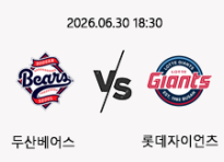 06/30 18:30 경기 KBO #연장포함# 두산베어스 (-0.5) vs 롯데자이언츠