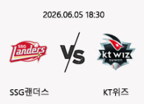 06/05 18:30 경기 KBO #연장포함# SSG랜더스 (-0.5) vs KT위즈