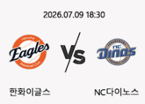07/09 18:30 경기 KBO #연장포함# 한화이글스 (+0.5) vs NC다이노스