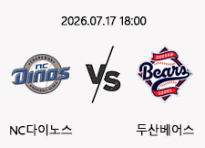 7/17 18:00 경기 KBO #연장포함# NC다이노스 (+0.5) vs 두산베어스