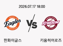 7/17 18:00 경기 KBO #연장포함# 한화이글스 (-1.5) vs 키움히어로즈