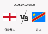 07/02 01:00 경기 FIFA 북중미 월드컵 잉글랜드 (-1.5) vs 콩고