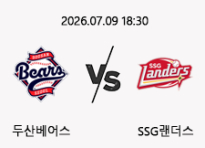 07/09 18:30 경기 KBO #연장포함# 두산베어스 (-0.5) vs SSG랜더스