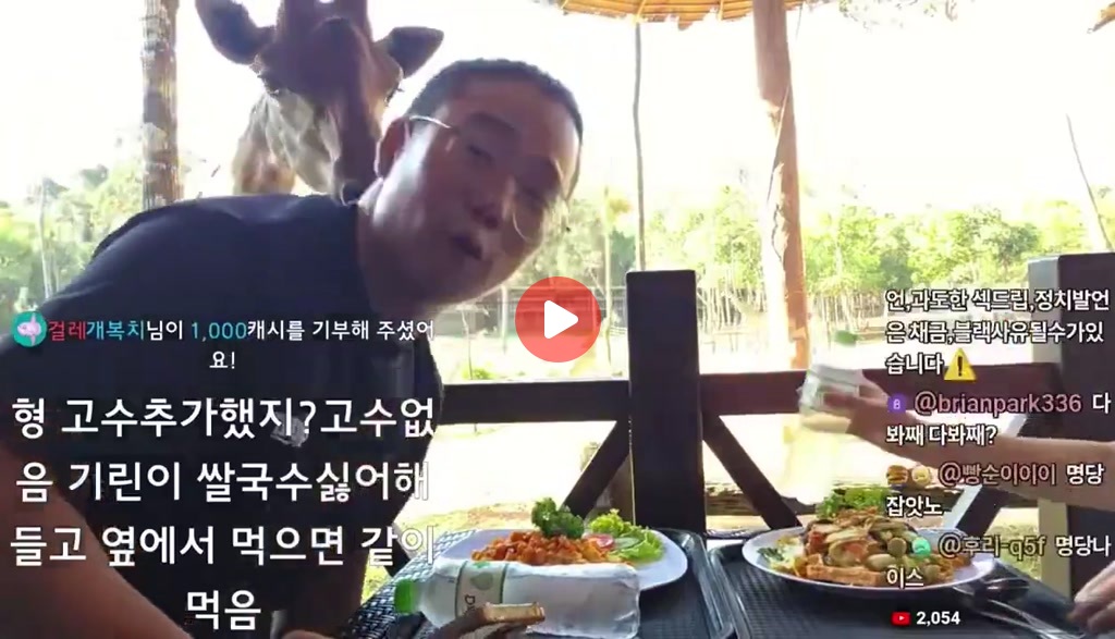 여행 유튜버 식사중 기린의 습격ㅋㅋㅋ